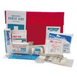 FIRST AID KIT CLASS C COMPLETE SET IN PLAIN RED NYLON POUCH