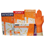 SAFEPLUS NITRILE GLVS 245MM CUFF HD PF XL EN374 ORNGE 100/BX