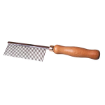 PET LONG PIN COMB, WITH WOODEN HANDLE, MEDIUM, EA (508)