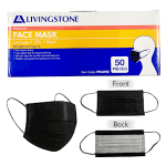 LIV FACE MASK, LEVEL 2, 3PLY, EAR LOOP, BLACK, 50/BOX