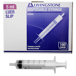 LIVINGSTONE SYRINGE, 5ML LUER SLIP TIP WHITE STERILE 100/BOX