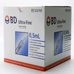 BD ULTRAFINE INSULIN SYRINGES 0.5ML W/ NDL 29GX0.5IN 100/BX