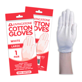 LIV COTTON GLOVES LATEX FREE LARGE, WHITE, RETAIL PACK, PAIR