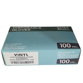 ECONOMY VINYL GLOVES LOW POWDER EXTRA SMALL 5.0G CLR 100/BOX