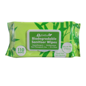 LIV ECO SANITISER WIPES 18X22CM 45GSM 110/PACK 4 PACKS/BOX