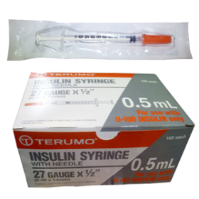 TERUMO INSULIN SYRINGES 0.5ML W/ NDL 27GX0.5IN 13MM 100/BOX