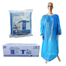 LIV DISP PONCHO LDPE 80X125CM HOODLESS SNGL PK, BLUE 100/CTN