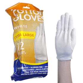 LIVINGSTONE COTTON GLOVES EXTRA LARGE WHITE 12 PAIRS/BAG