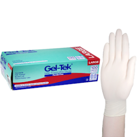 GELTEK LATEX EXAM GLOVES, AS/NZ POWDER FREE L CREAM,100/BX