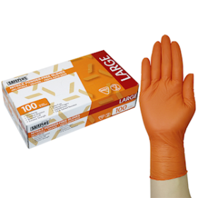 SAFEPLUS NITRILE GLOVES 245MMCUFF HD PF EN374 L ORNG 1000/CT