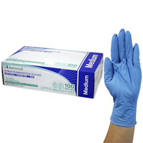 UNIVERSAL NITRILE EXAM GLOVES ASNZ PF EN374 MED BLUE 1000/CT