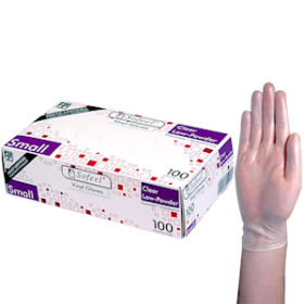 SOFEEL VINYL GLOVES 4.0G HACCP LOW POWDER S CLEAR 100/BOX