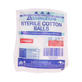 LIV COTTON BALLS, 0.6 GRAMS, STERILE, WHITE, 5/PK 500PKS/CTN