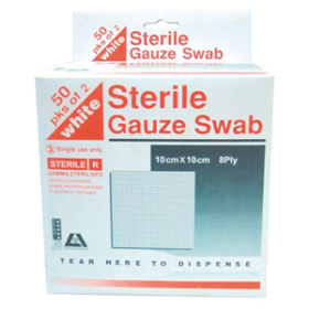 LIV GAUZE SWAB 10X10CM 8PLY COTTON STERILE WHITE 2/PK 500/CT