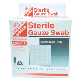 LIV GAUZE SWAB 10X10CM8PLY COTTON STERILE WHITE 2/PK 50PK/BX