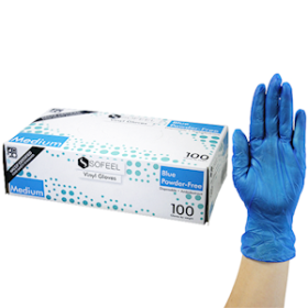 SOFEEL VINYL GLOVES 4.5G POWDER FREE MED BLUE HACCP 100/BOX