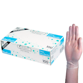 SOFEEL VINYL GLOVES 4.5G HACCP LOW POWDER M CLEAR 100/BOX