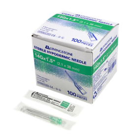 LIV HYPODERMIC NEEDLES, 14G(2.1MM) X 1.5 INCHES, 100 PCS/BOX