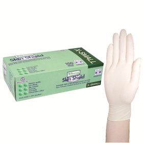 UNI S/SHIELD LATEX EXAM GLOVE ASNZ PF XS CREAM HACCP 1000/CT
