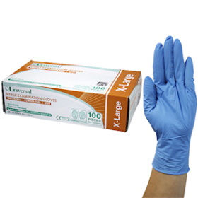 UNIVERSAL NITRILE EXAM GLOVES AS/NZ PF EN374 XL BLUE 100/BOX