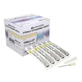 LIV HYPODERMIC NEEDLES, 19G (1.1MM) X 1 INCH (25MM), 100/BOX