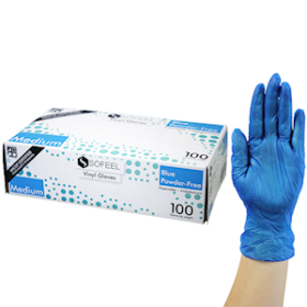 SOFEEL VINYL GLOVES 4.5G HACCP POWDER FREE M BLUE 1000/CTN