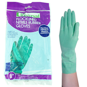 UNIVERSAL FLOCKLINED NITRILE GLOVES HD EN374 SIZE 8 GRN PAIR