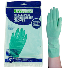 UNIVERSAL FLOCKLINED NITRILE GLOVES HD EN374 SIZE 9 GRN PAIR