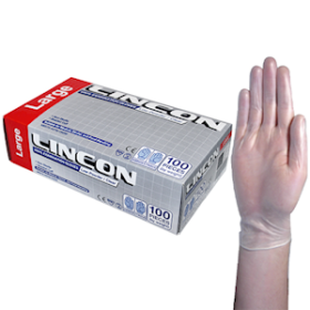 LINCON VINYL EXAM GLOVES 6.5G ASTM LOW POWDER L CLEAR 100/BX