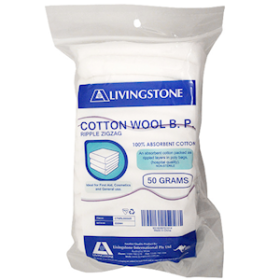 LIV COTTON WOOL 100pct ABSORBENT COTTON 50G RIPPLED N/STRL EA