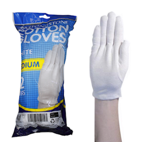 LIVINGSTONE COTTON GLOVES MEDIUM WHITE 12 PAIRS/BAG