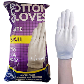 LIVINGSTONE COTTON GLOVES SMALL WHITE 12 PAIRS/BAG