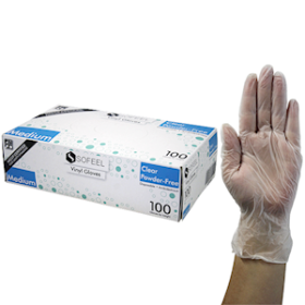 SOFEEL VINYL GLOVES 4.5G HACCP POWDER FREE M CLEAR 100/BOX