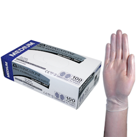 LIV VINYL EXAM GLOVES 6.0G ASTM LOW POWDER M CLEAR 100/BOX