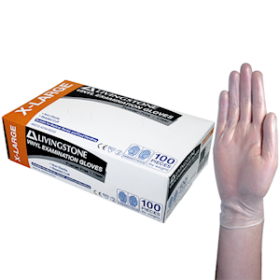 LIV VINYL EXAM GLOVES 7.0G ASTM POWDER FREE XL CLEAR 100/BOX