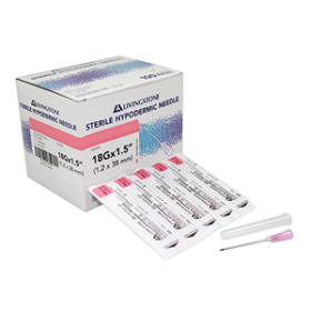 LIV HYPODERMC NEEDLES 18G(1.2MM)X1.5INCHES(38MM) STRL 100/BX