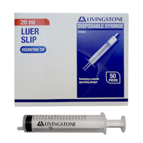 LIV SYRINGE, 20ML, LUER SLIP TIP ECCENTRIC OFF CENTRE 50/BOX