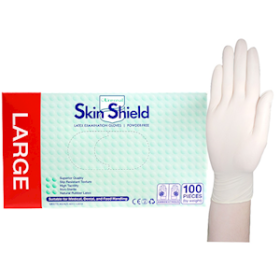 UNI S/SHIELD LATEX EXAM GLOVES ASNZ PF L CREAM HACCP 100/BOX
