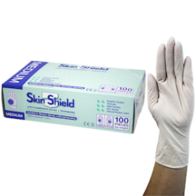S/SHIELD LATEX EXAM GLOVES AS/NZ PF MED CREAM HACCP 1000/CTN