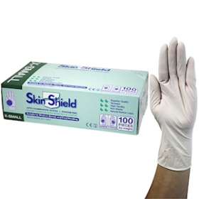 S/SHIELD LATEX EXAM GLOVES, AS/NZ PF XSM CREAM HACCP 100/BOX