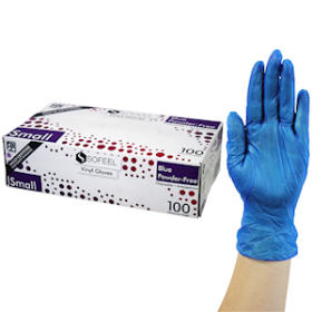 SOFEEL VINYL GLOVES 4.0G POWDER FREE SML BLUE HACCP 100/BOX