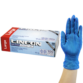 LINCON VINYL GLOVES 5.5G HACCP LOW POWDER L BLUE 1000/CTN