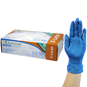 UNIV VINYL GLOVES 6.0G, POWDER FREE XL BLUE HACCP 100/BX