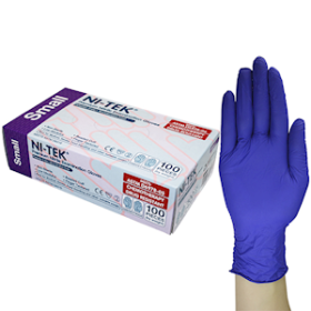 NI-TEK NITRILE ACCE FREE GLV ASTM PF EN374 S BLUEPLE 100/BOX