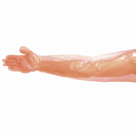 LIVINGSTONE VETERINARY GLOVES 85X25CM PE, CLEAR ORNGE 100/BX