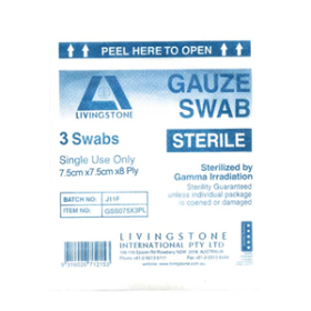 LIV GAUZE SWAB 7.5X7.5CM 8PLY COTTON STRL WHITE 3/PK 1000/CT
