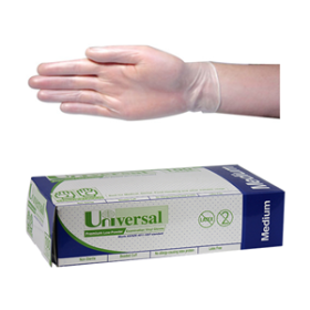 UNIV VINYL EXAM GLOVES 6.0G ASTM LOW POWDER M CLEAR 100/BOX