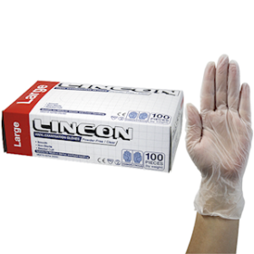 LINCON VINYL EXAM GLOVES 6.5G ASTM POWDER FREE L CLR 100/BOX