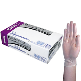 LIV VINYL EXAM GLOVES 5.5G ASTM LOW POWDER S CLEAR 100/BOX