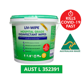 LIV-WIPE HOSPITAL DISINFECTANT WIPE TGA, 20X30CM, 225/PAIL